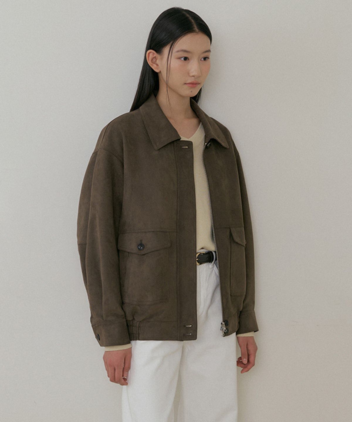 링서울(LINGSEOUL) oversized suede blouson-khaki brown