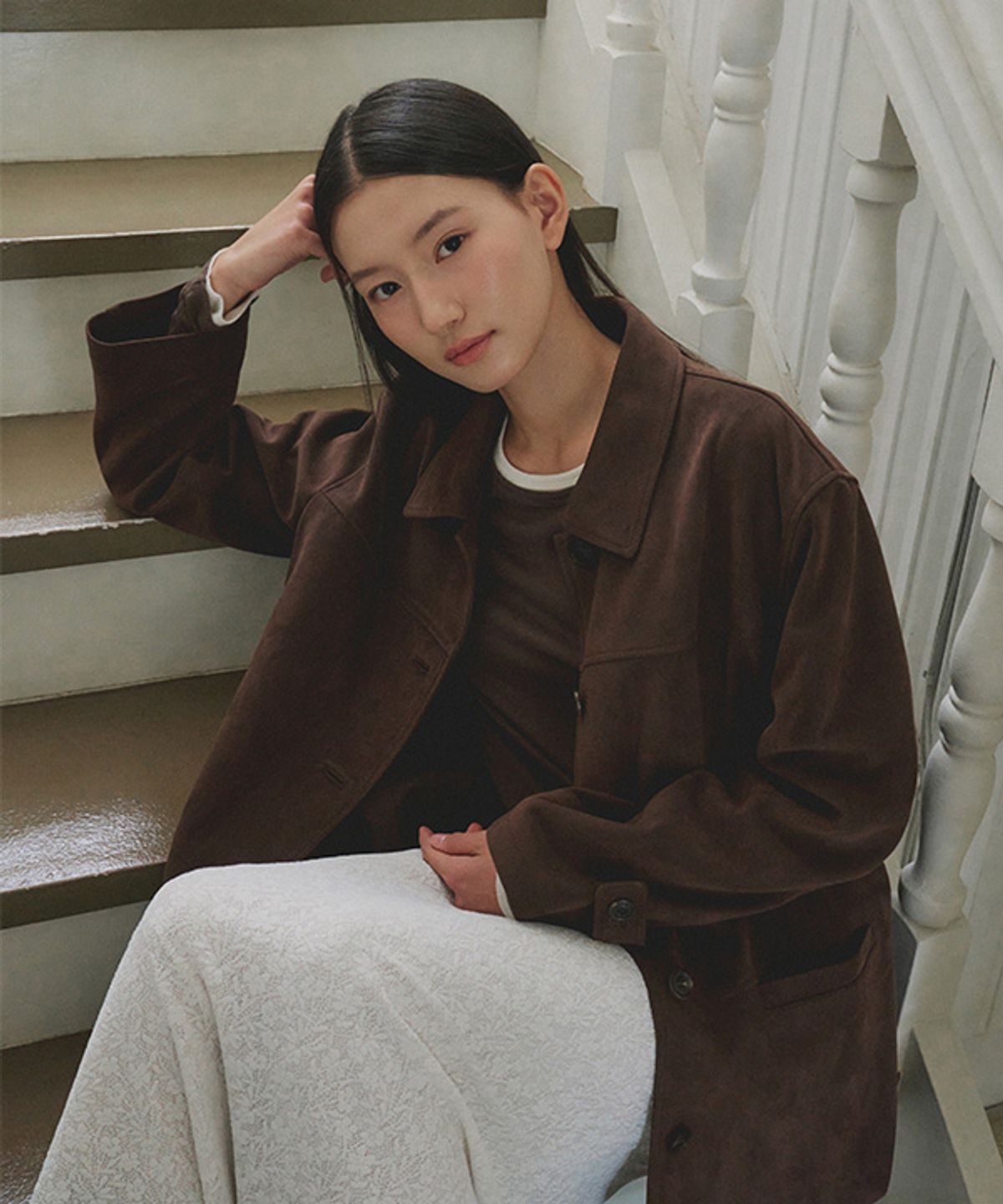 링서울(LINGSEOUL) oversized suede half coat-brown