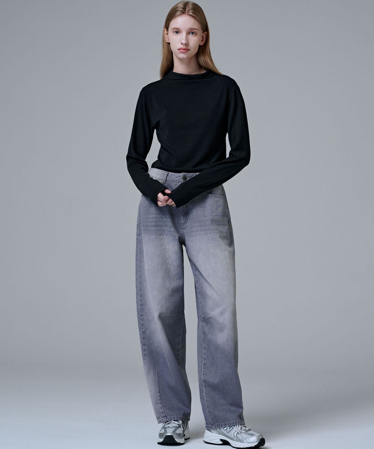 마롭(MALOUPE) 5110 울 블랜드 하프 넥 티셔츠 (블랙)
