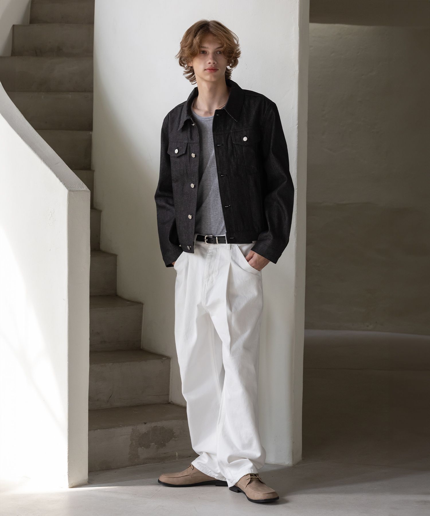 MUSINSA公式 | DECOROSO Knox Denim Trucker Jacket [Non-Fade Black]