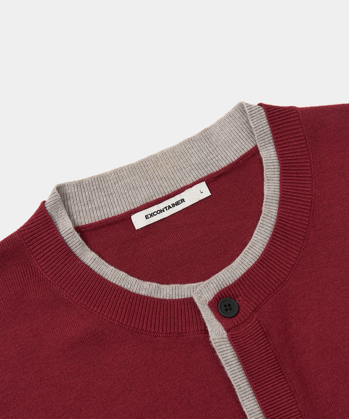 엑스컨테이너(EXCONTAINER) 레이어드 라운드 넥 가디건 (DARK RED)