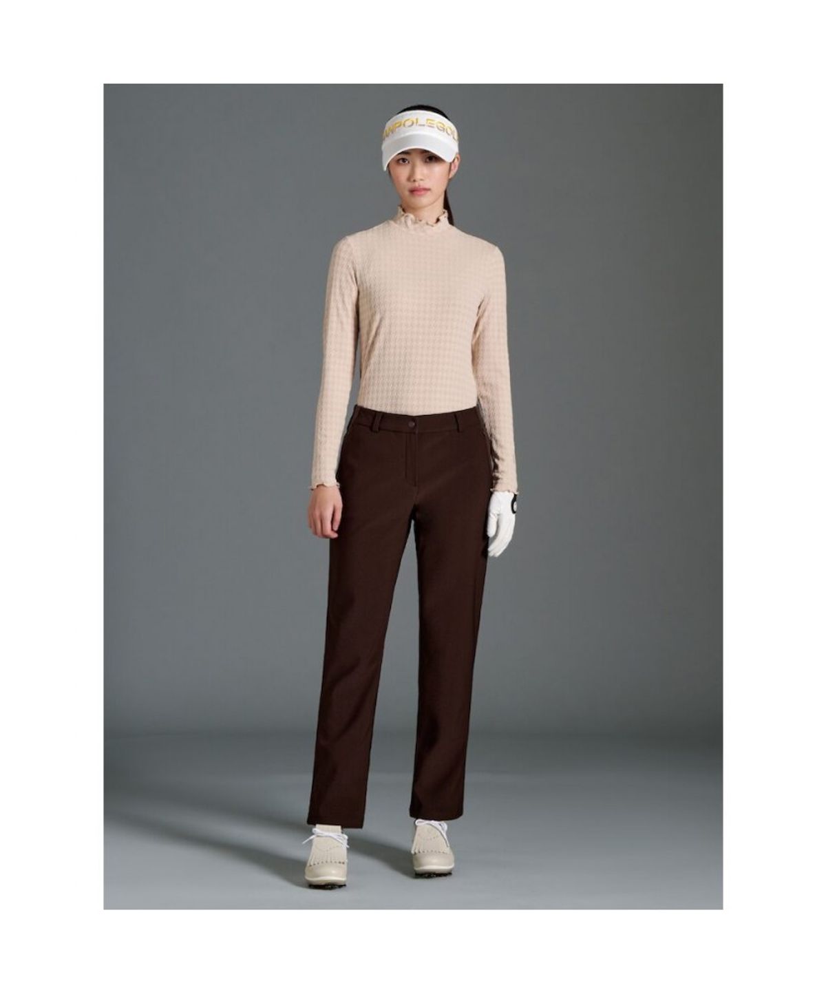 빈폴골프(BEANPOLE GOLF) 여성 자카드 하이넥 긴소매 티셔츠  베이지