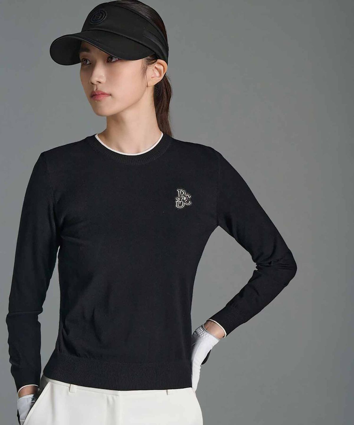 빈폴골프(BEANPOLE GOLF) 여성 원포인트 라운드넥 풀오버  블랙
