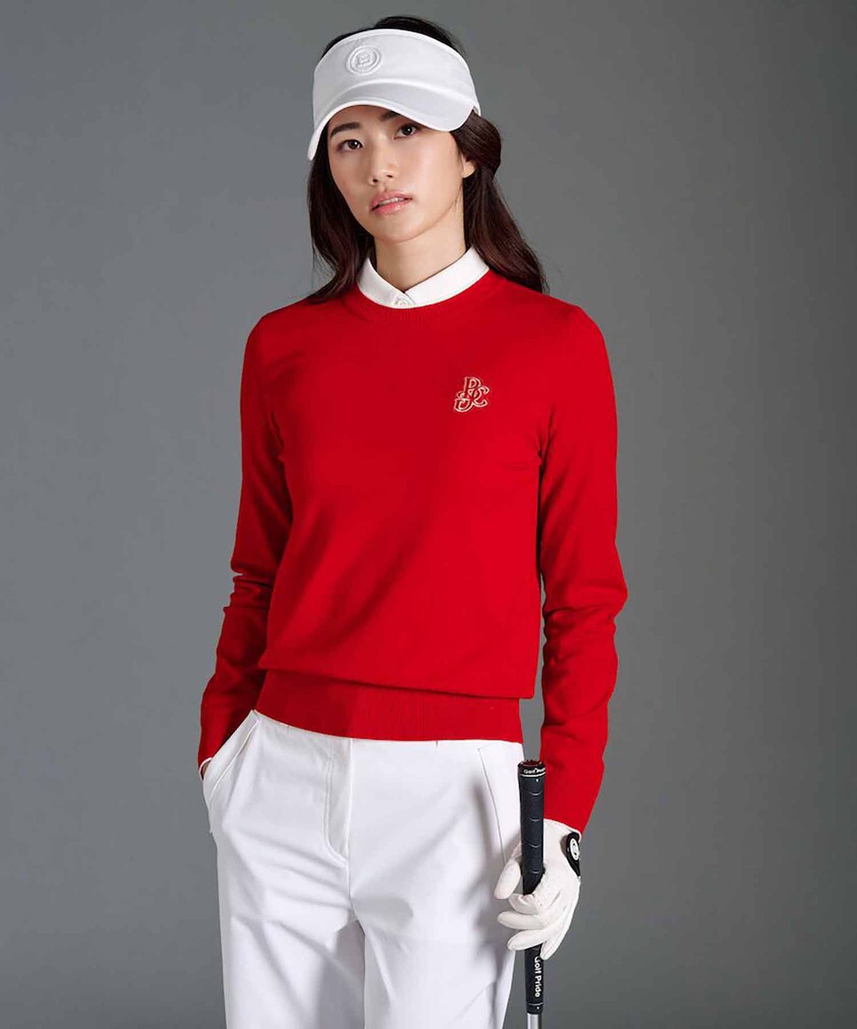 빈폴골프(BEANPOLE GOLF) 여성 원포인트 라운드넥 풀오버  레드