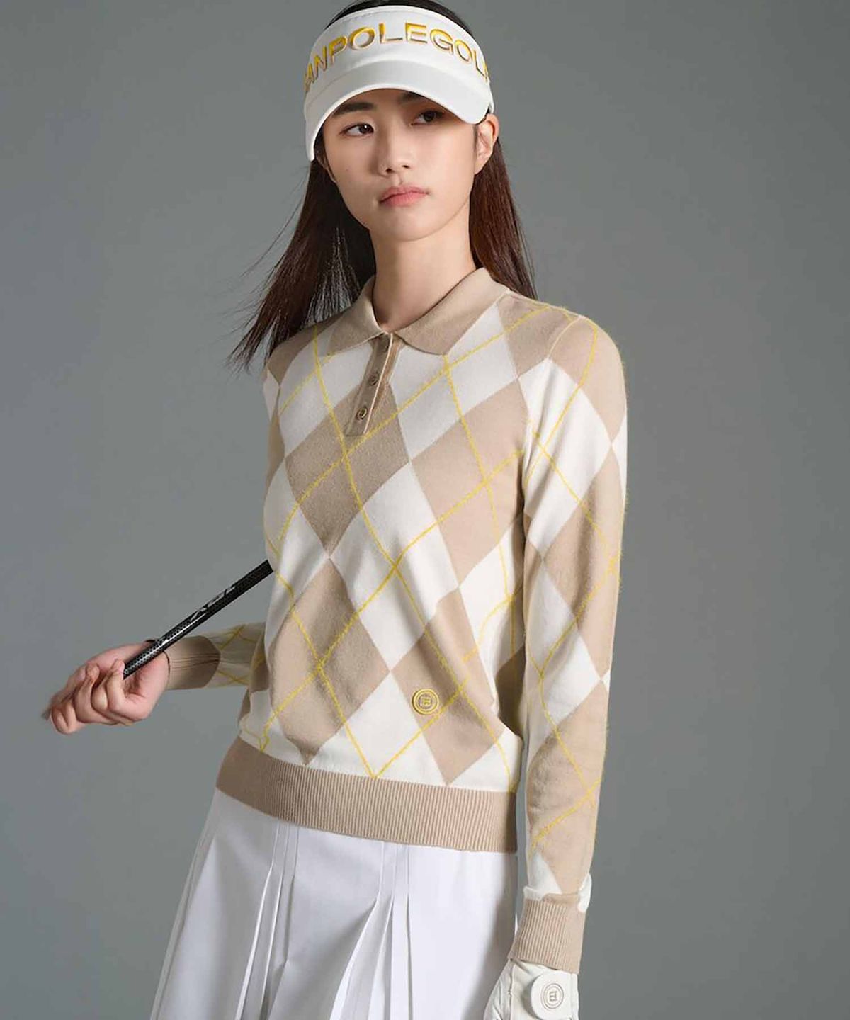 빈폴골프(BEANPOLE GOLF) 여성 아가일 칼라 니트 풀오버  베이지