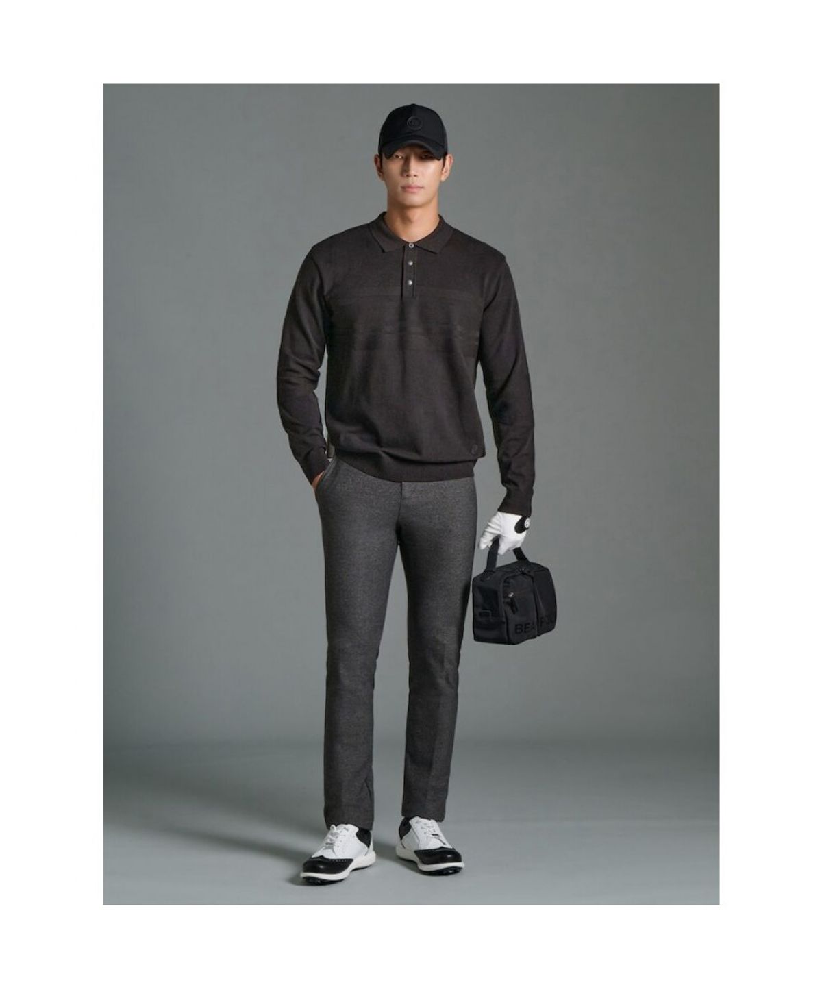 빈폴골프(BEANPOLE GOLF) 남성 투톤 스트라이프 니트 칼라티  블랙