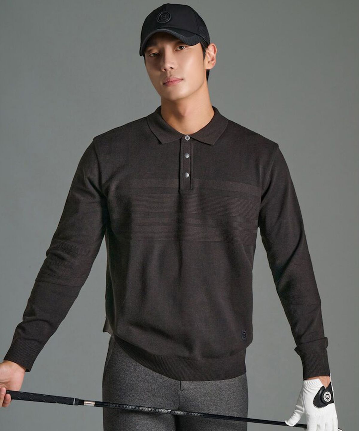 빈폴골프(BEANPOLE GOLF) 남성 투톤 스트라이프 니트 칼라티  블랙