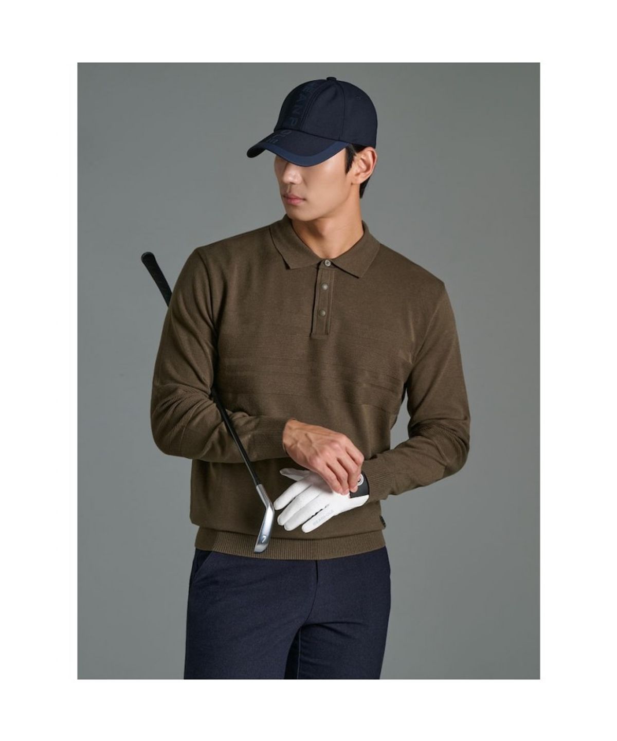 빈폴골프(BEANPOLE GOLF) 남성 투톤 스트라이프 니트 칼라티  카키