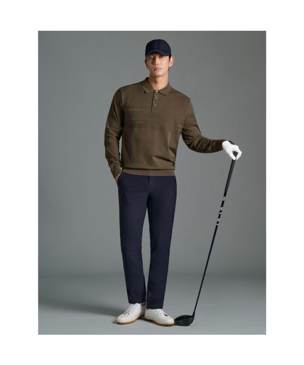 빈폴골프(BEANPOLE GOLF) 남성 투톤 스트라이프 니트 칼라티  카키