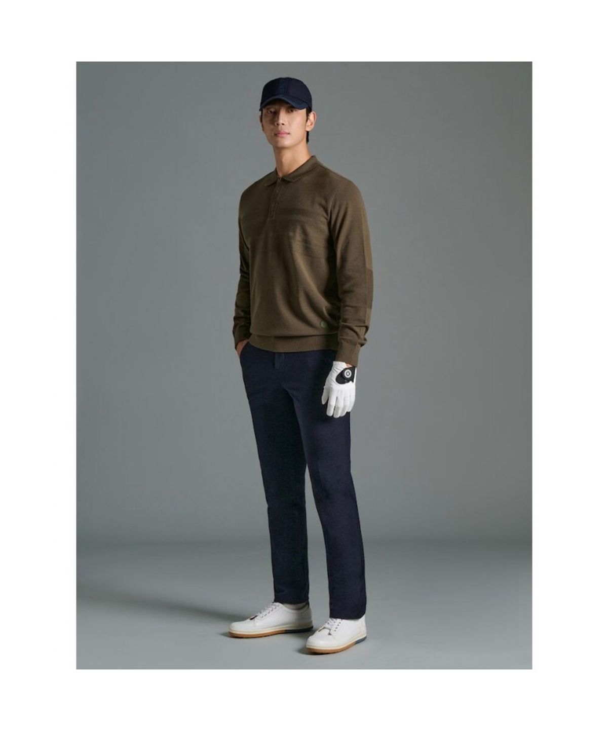 빈폴골프(BEANPOLE GOLF) 남성 투톤 스트라이프 니트 칼라티  카키