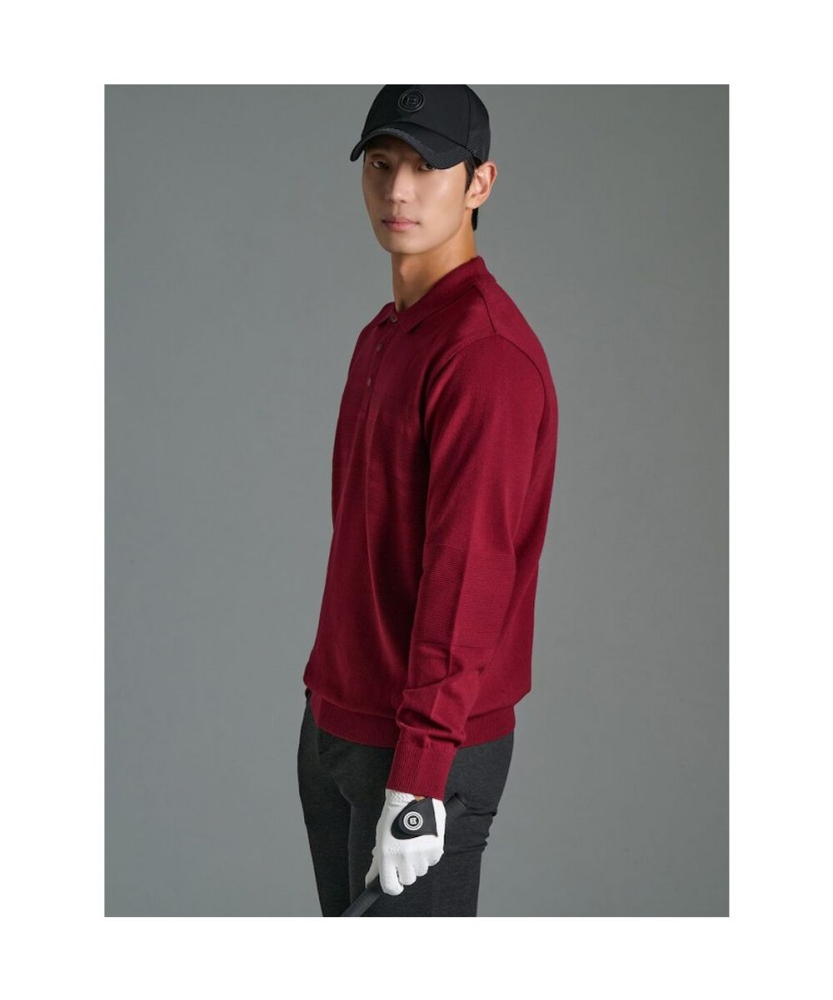 빈폴골프(BEANPOLE GOLF) 남성 투톤 스트라이프 니트 칼라티  와인