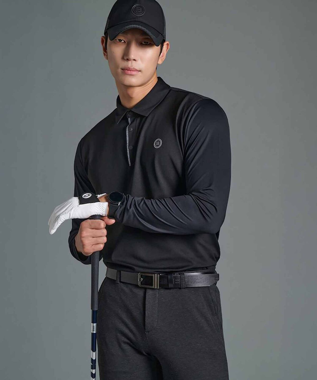 빈폴골프(BEANPOLE GOLF) 남성 소매 배색 칼라 티셔츠  블랙