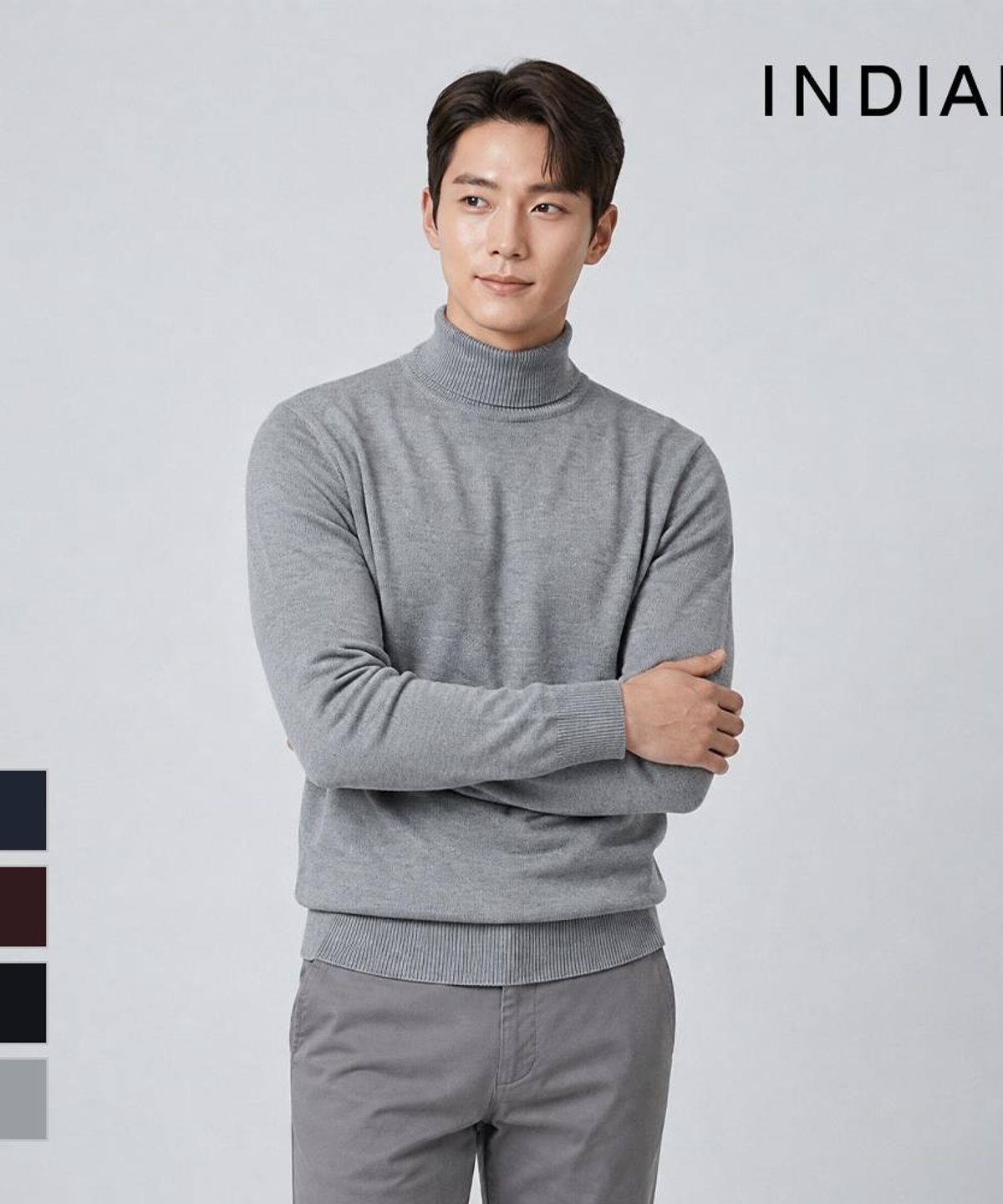 인디안(INDIAN) 울혼방 솔리드 하프넥 니트_MIEBH3F8301