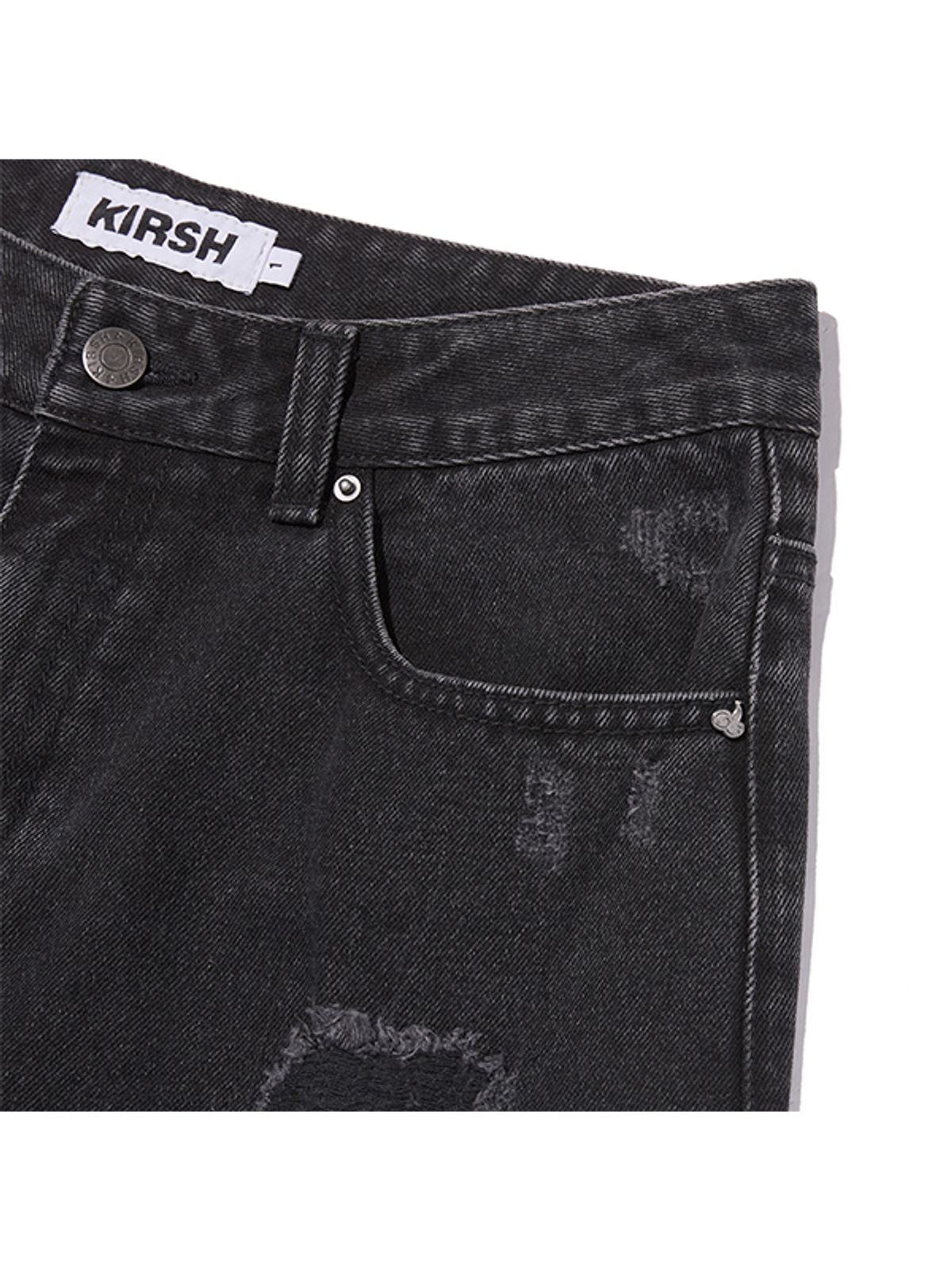 키르시(KIRSH) 디스트레드 와이드핏 데님 팬츠 [블랙]