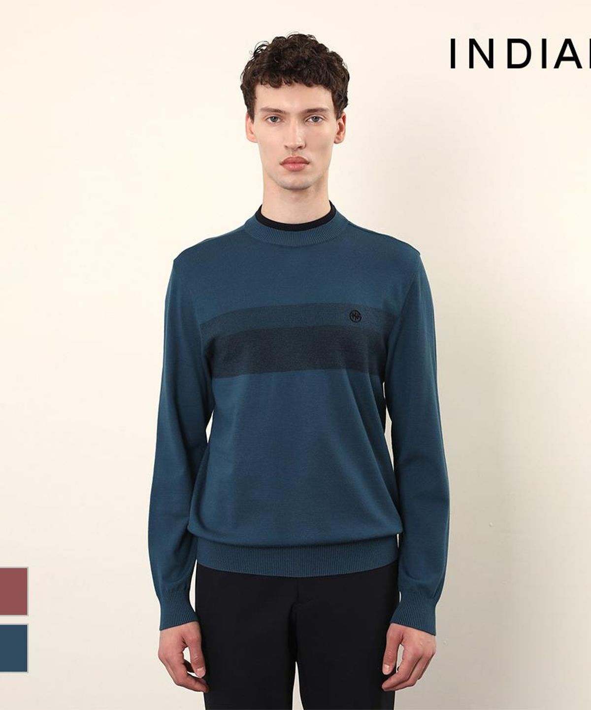 인디안(INDIAN) 원포인트 패턴 모크넥 니트_MIGBH4F8321