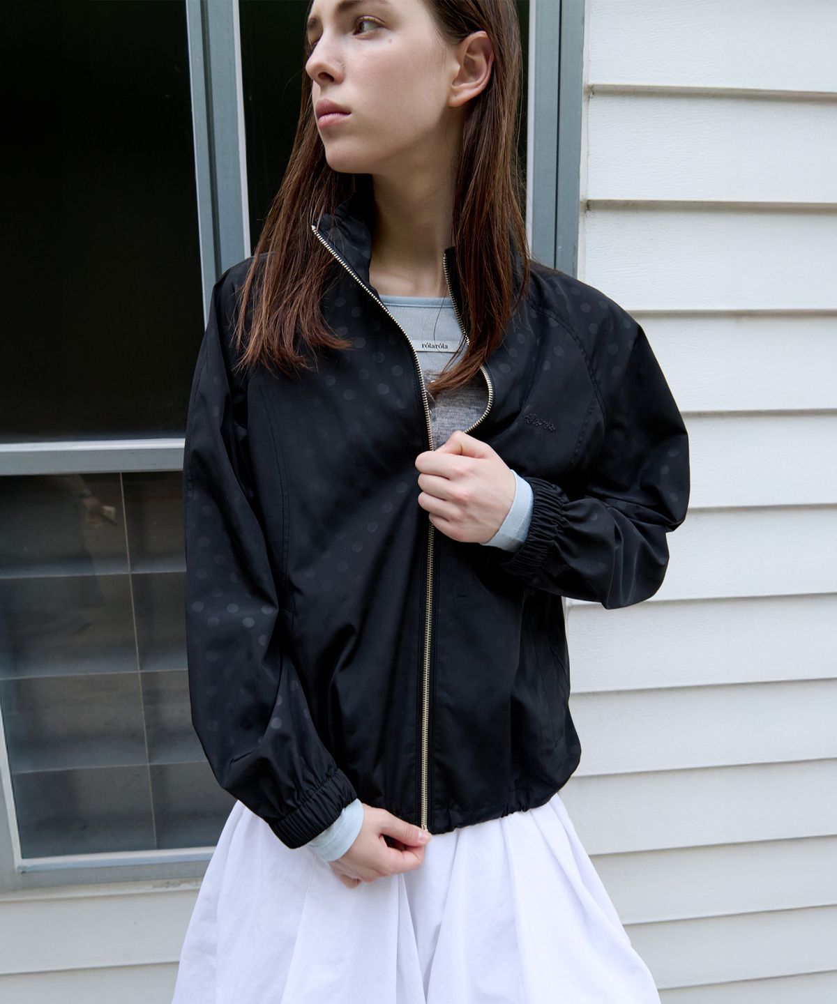 로라로라(ROLAROLA) HIGH NECK DOT WIND JACKET BLACK