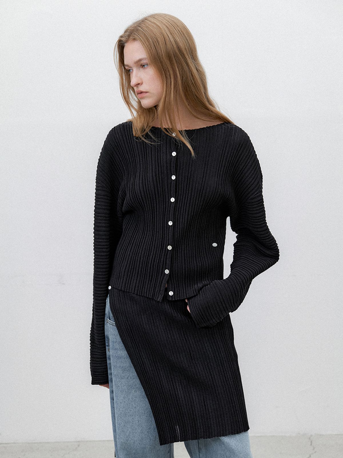 아틀리에 나인(ATELIER NAIN) ACCORD PLEATS LAYERED WRAP KNIT SKIRT(SK-5057)