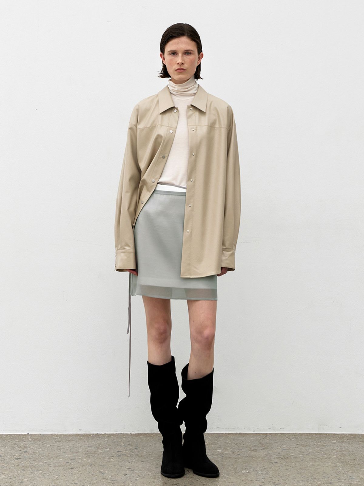 아틀리에 나인(ATELIER NAIN) LEATHER BELTED SNAP BUTTON SHIRT S(BL-4365)