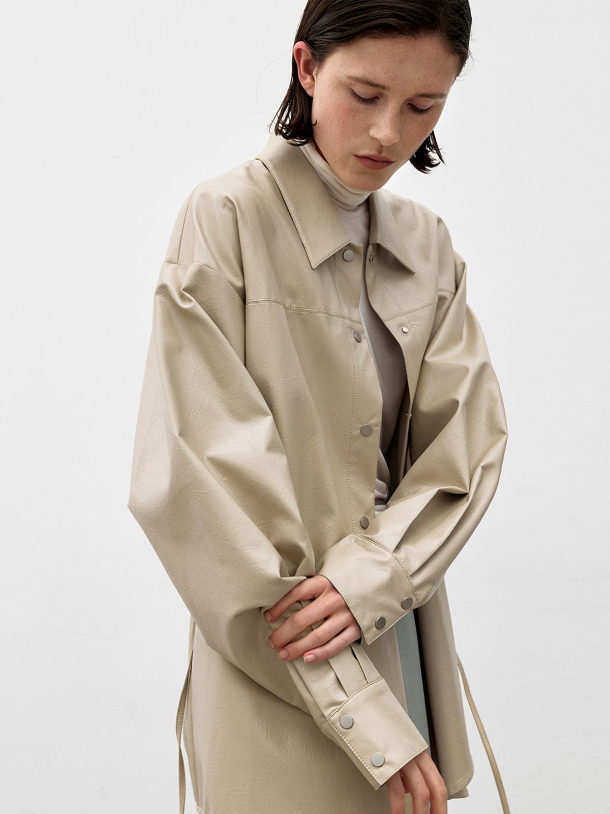 아틀리에 나인(ATELIER NAIN) LEATHER BELTED SNAP BUTTON SHIRT S(BL-4365)