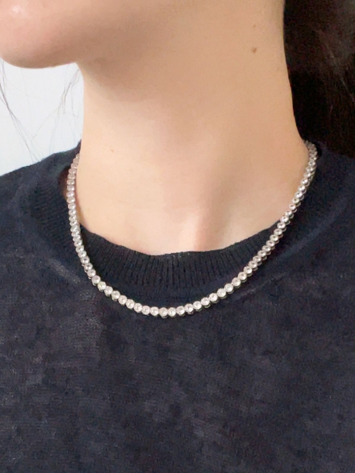 엘리오나(ELYONA) 라운드 세팅 테니스 체인 목걸이 큐빅지르코니아 (골드/실버) 데일리 레이어드 명품 스타일