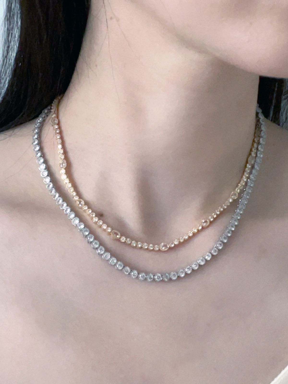 엘리오나(ELYONA) Lumière Tennis Chain Necklace 테니스체인 목걸이 (골드/로듐)