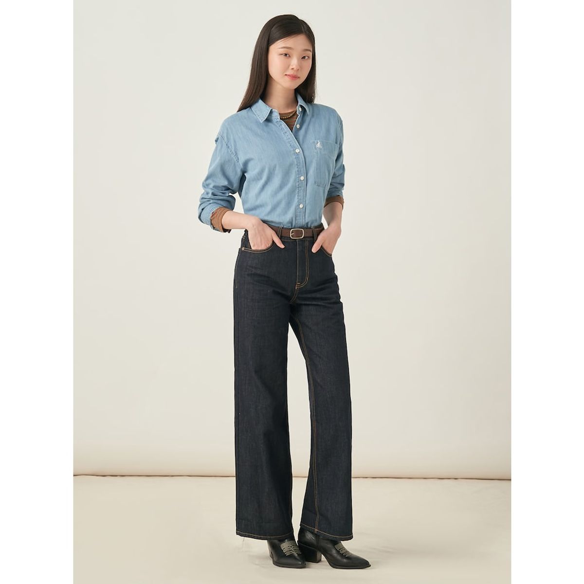 빈폴 레이디스(BEANPOLE LADIES) 데님 오버핏 셔츠  스카이 블루 (BF5764C03Q)