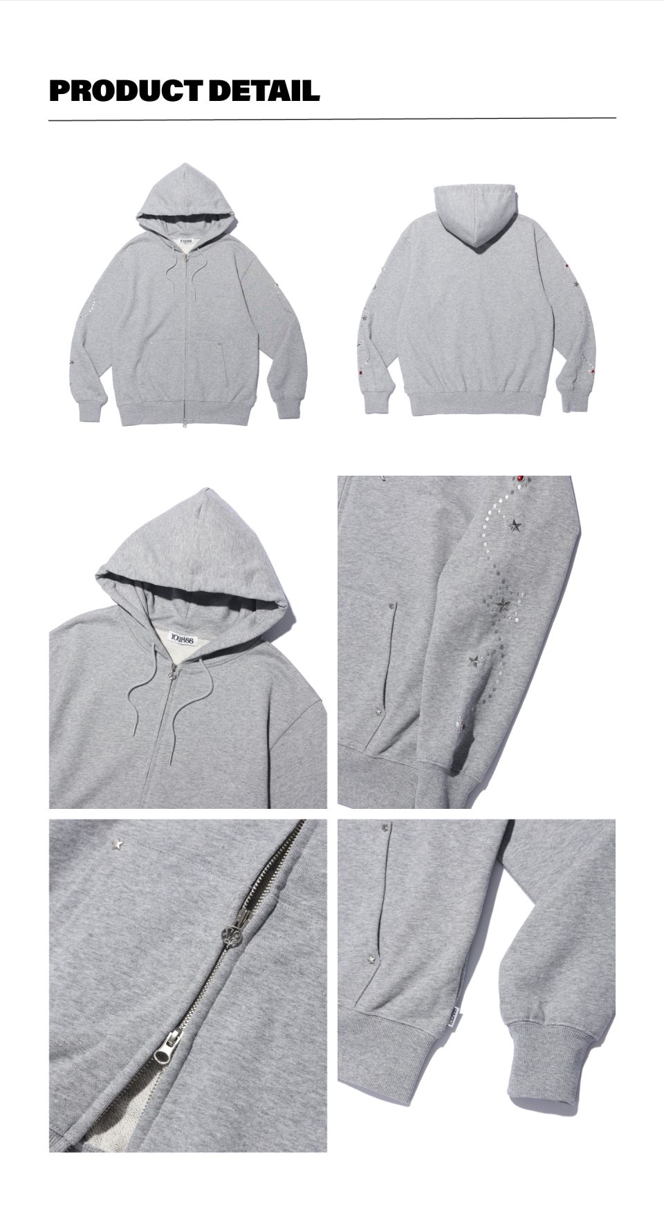 MUSINSA公式 | YOUHEE STAR HOTFIX HOOD ZIP-UP MELANGE GREY
