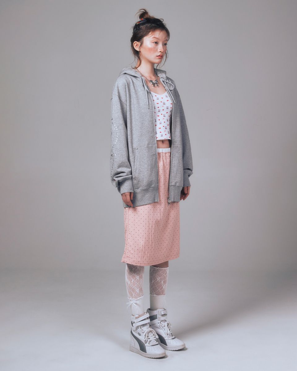 MUSINSA | YOUHEE STAR HOTFIX HOOD ZIP-UP MELANGE GREY