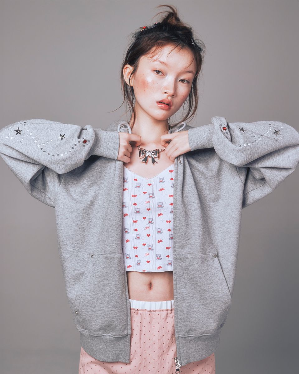 MUSINSA | YOUHEE STAR HOTFIX HOOD ZIP-UP MELANGE GREY