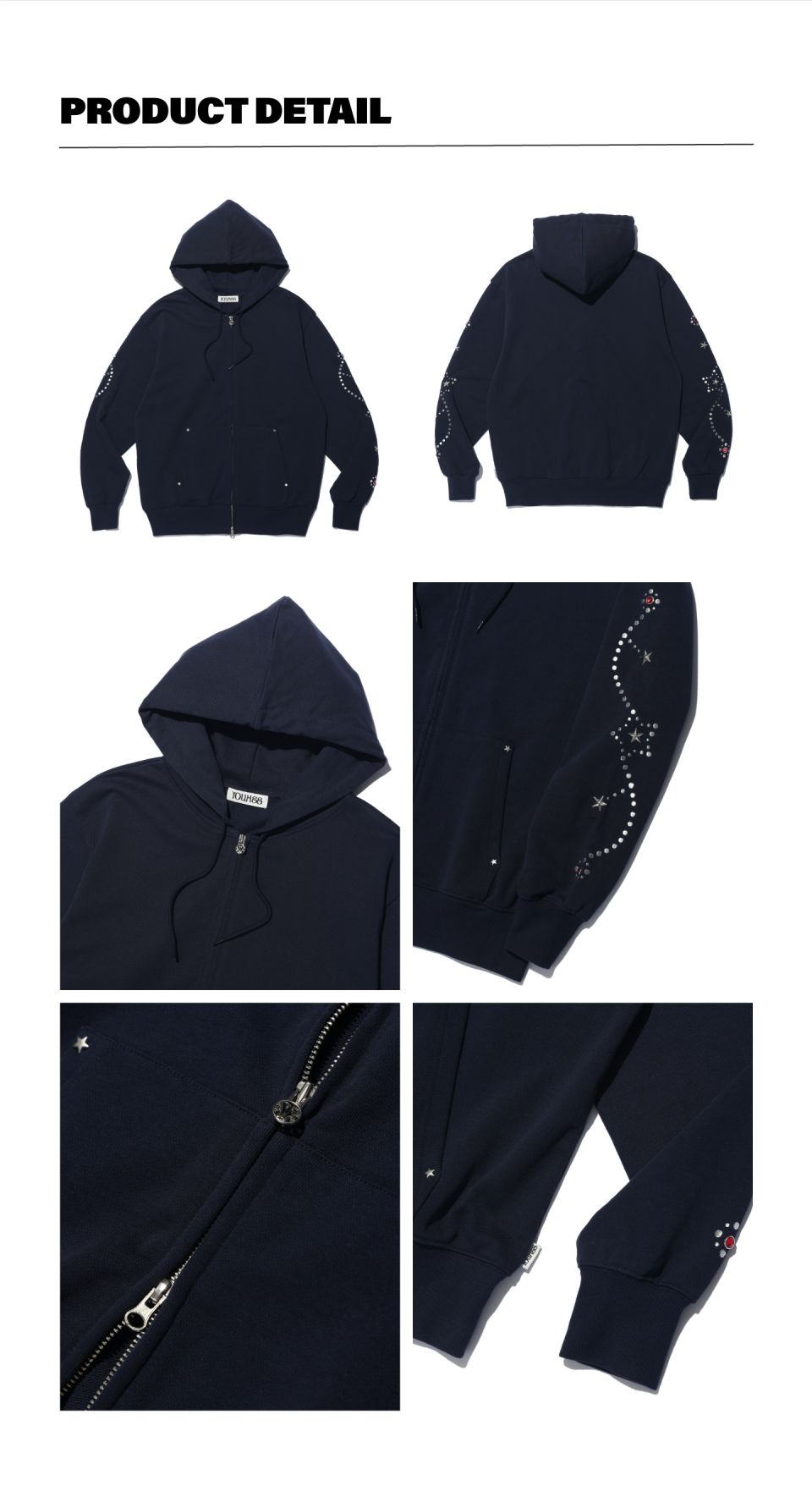MUSINSA公式 | YOUHEE STAR HOTFIX HOOD ZIP-UP NAVY