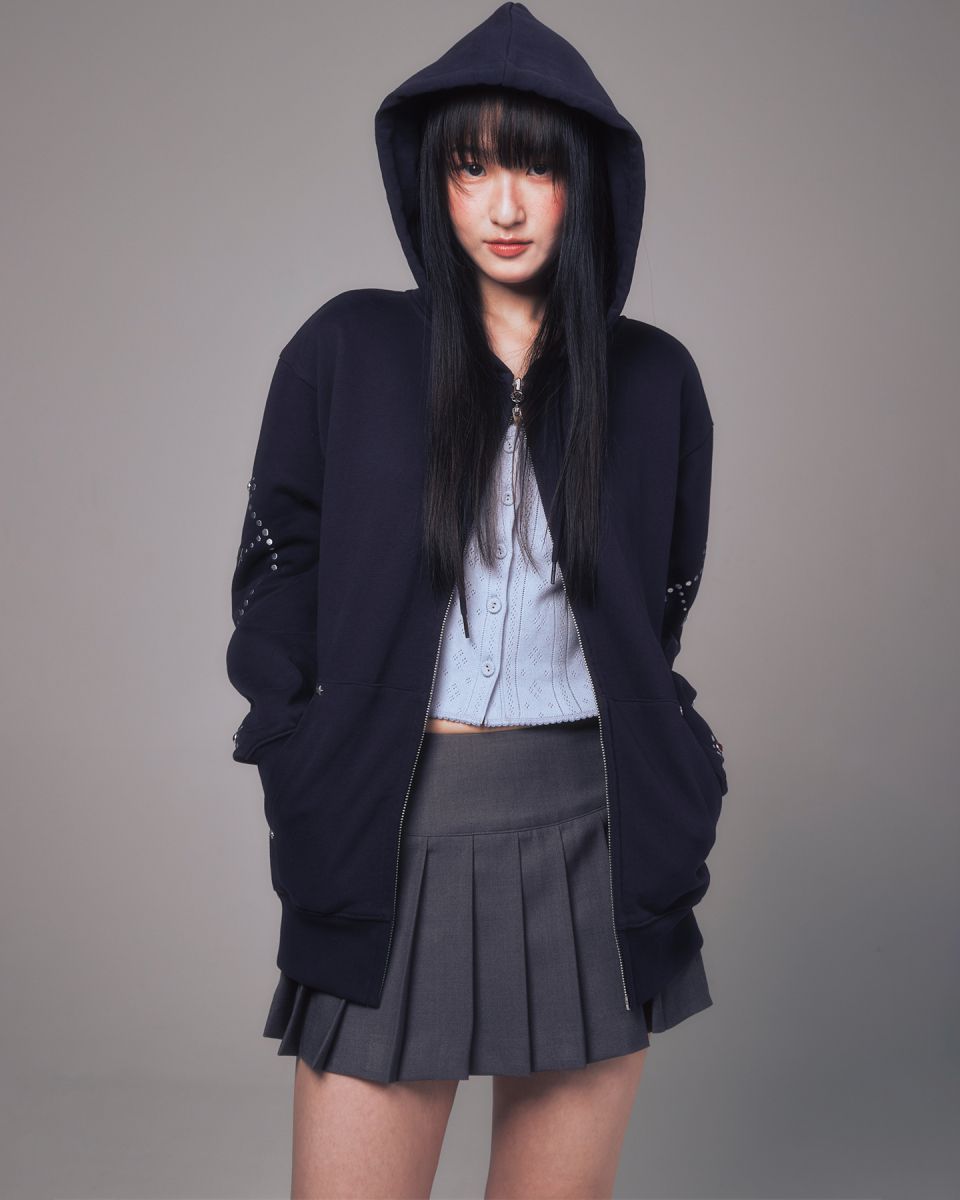 MUSINSA | YOUHEE STAR HOTFIX HOOD ZIP-UP NAVY
