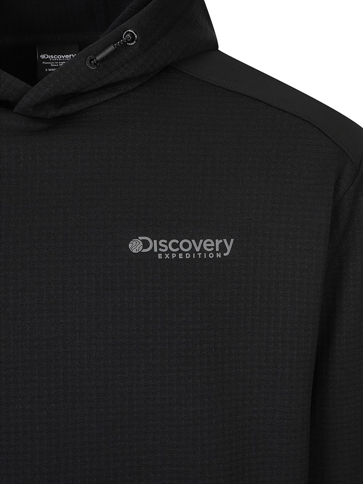 디스커버리 익스페디션(DISCOVERY EXPEDITION) 아웃도어 그리드 기모 후드티 (BLACK)