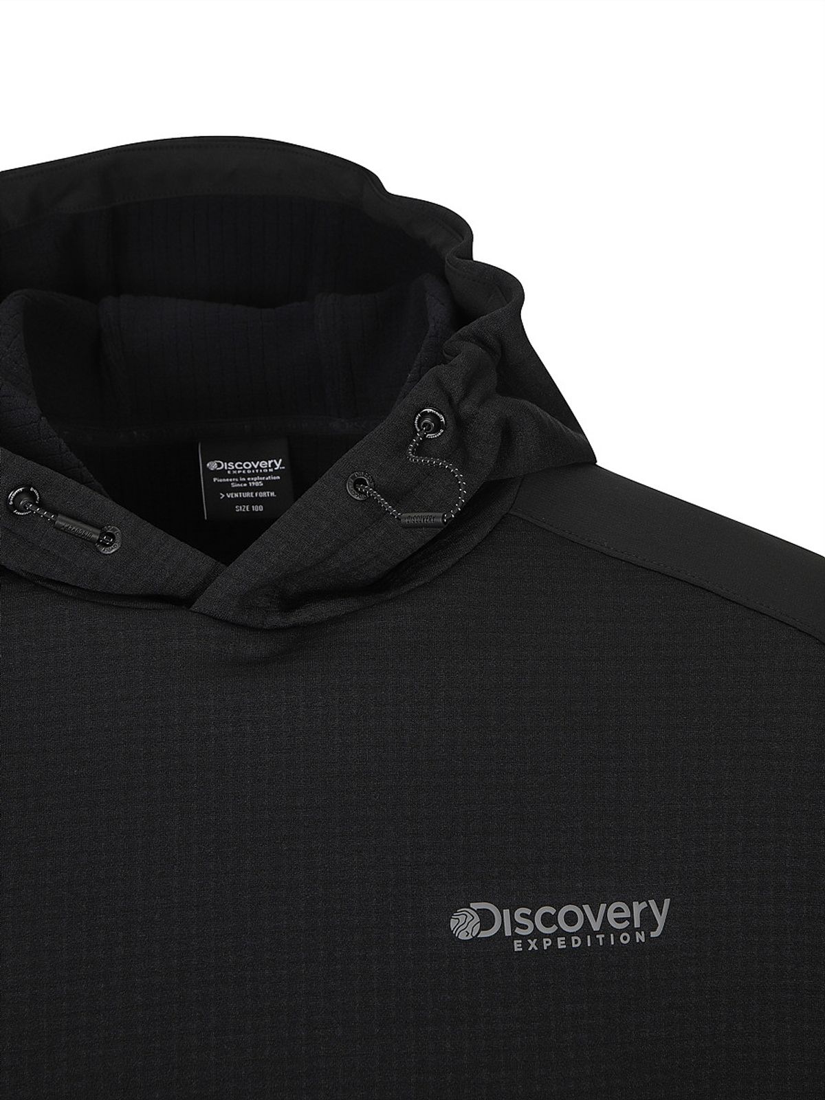 디스커버리 익스페디션(DISCOVERY EXPEDITION) 아웃도어 그리드 기모 후드티 (BLACK)