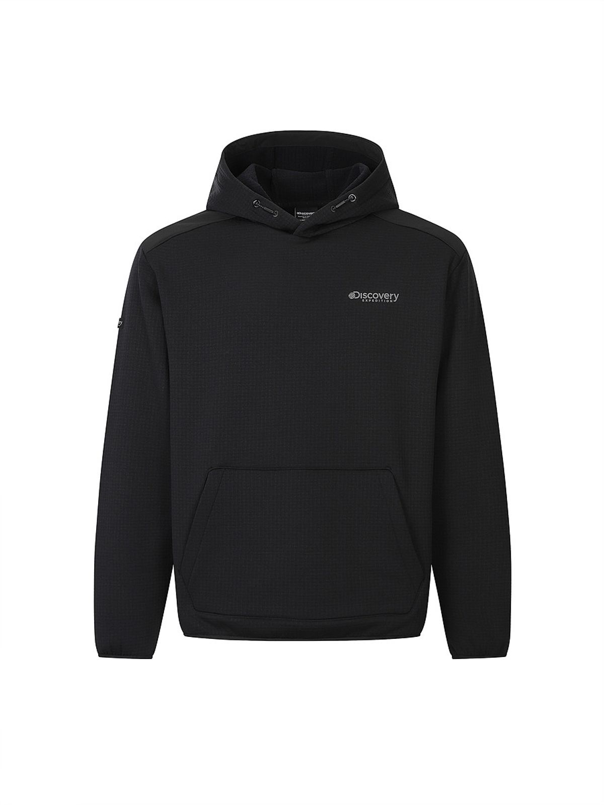 디스커버리 익스페디션(DISCOVERY EXPEDITION) 아웃도어 그리드 기모 후드티 (BLACK)