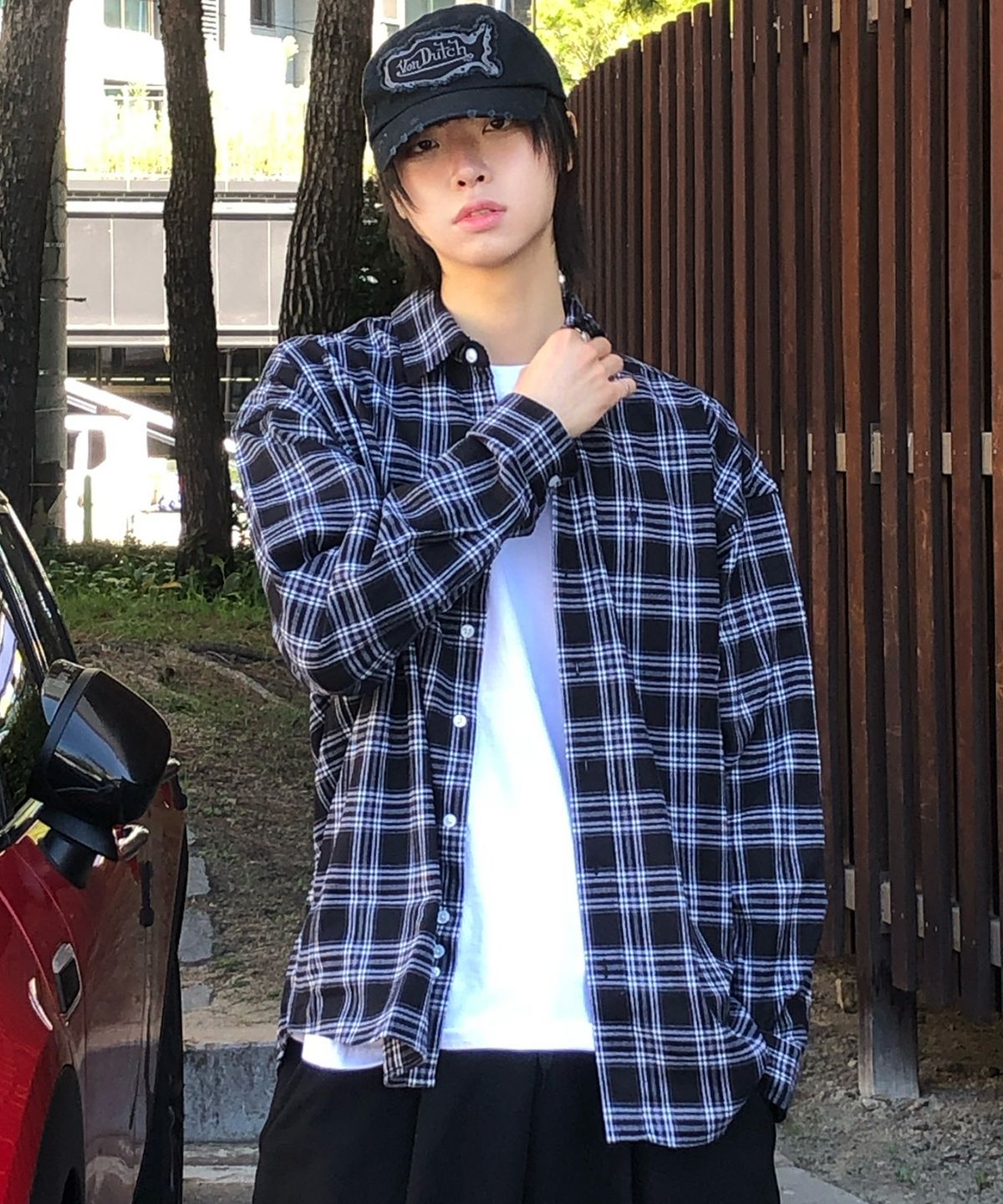 디벨로브(DEVELOVE) 시티 라인 플란넬 오버핏 체크 셔츠_블랙
