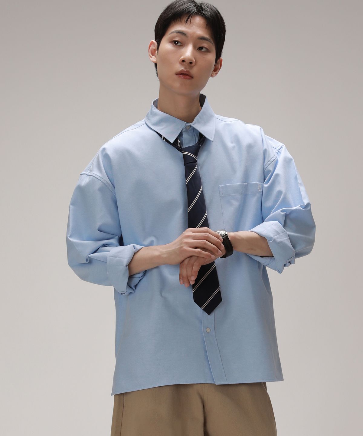 디벨로브(DEVELOVE) 시티보이 오버핏 솔리드 옥스포드 셔츠_스카이블루