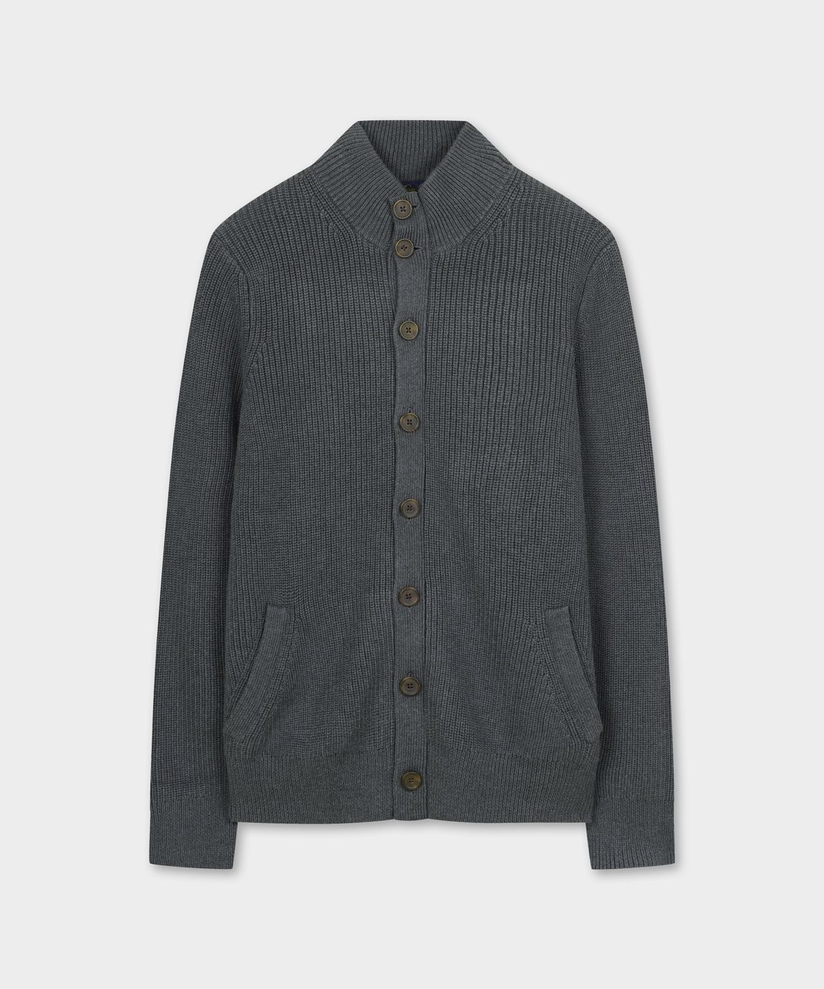 브룩스 브라더스(BROOKS BROTHERS) 코튼 립 모크넥 가디건 (차콜) (BBWCMMF401)