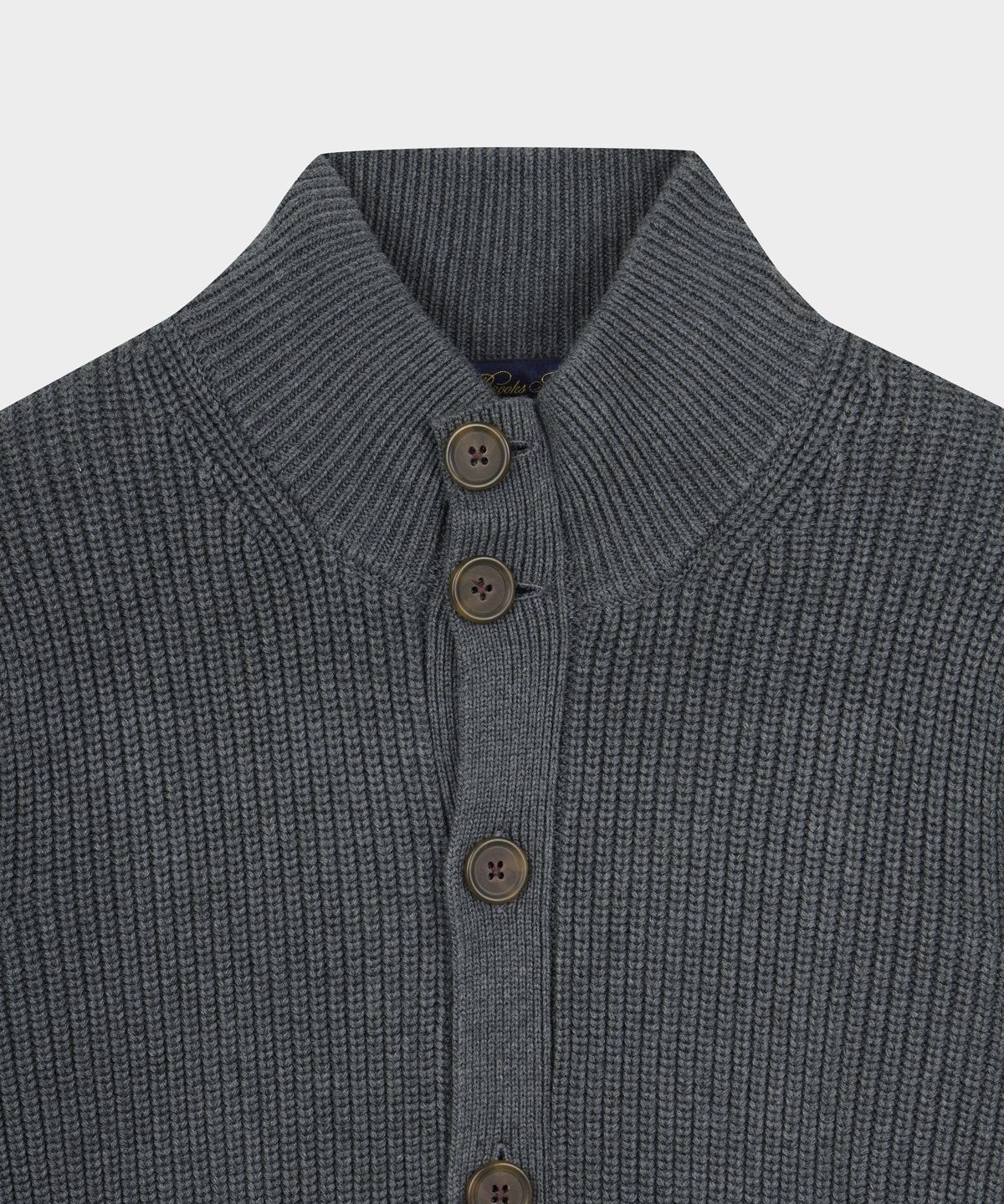 브룩스 브라더스(BROOKS BROTHERS) 코튼 립 모크넥 가디건 (차콜) (BBWCMMF401)