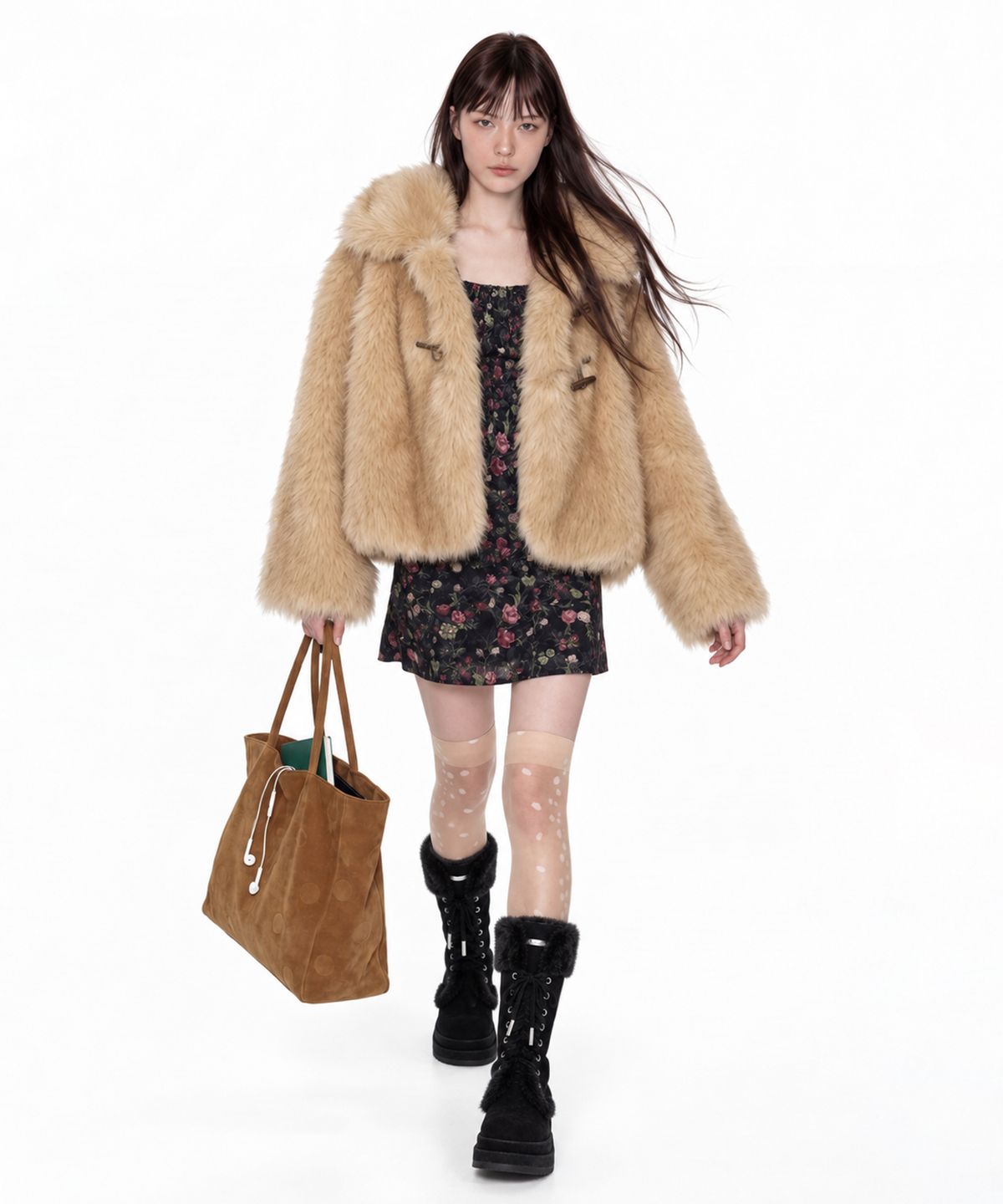 루루서울(LOULOUSEOUL) Winter Angel Fur Boots (Dark Black/Midi)