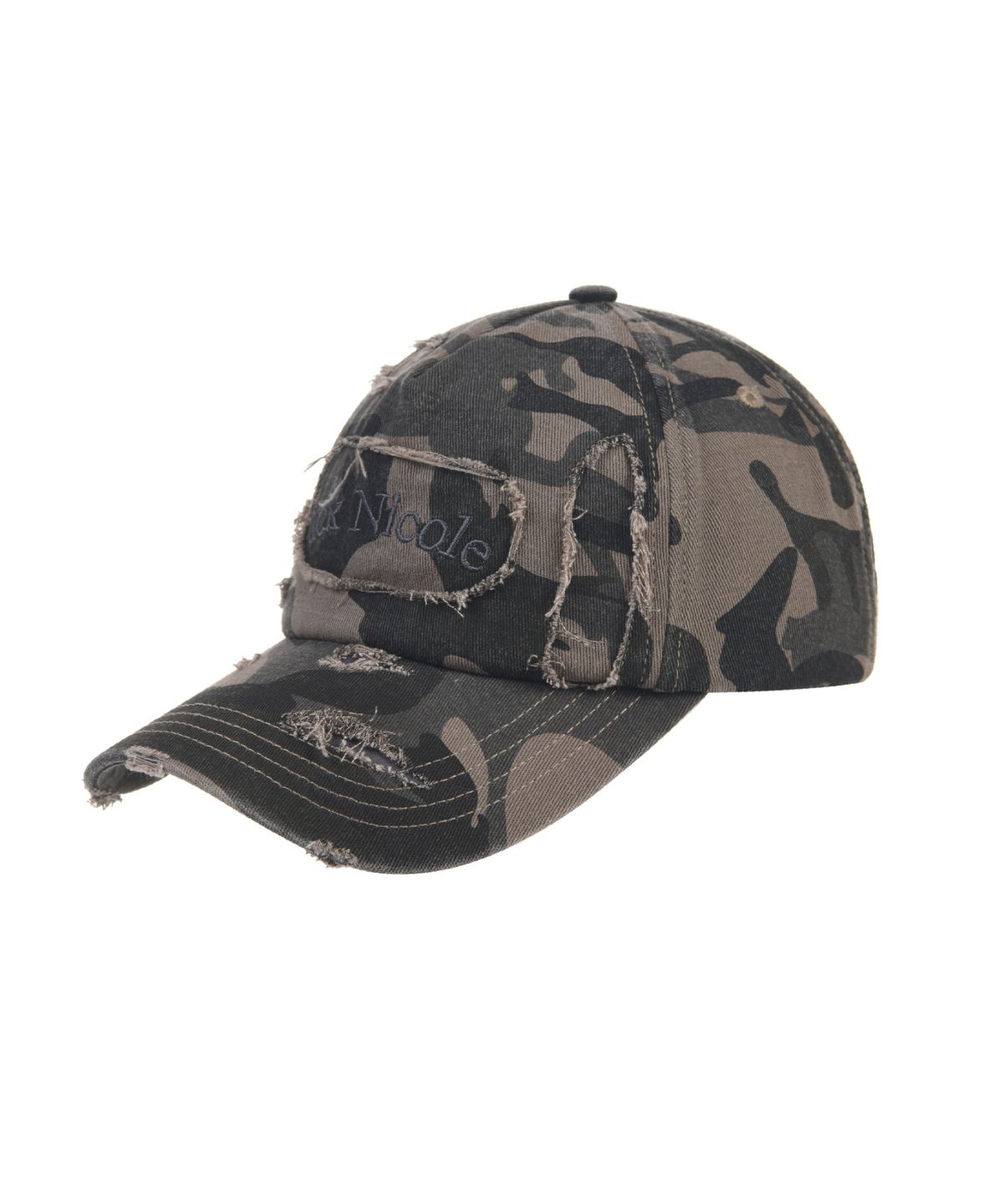 닉앤니콜(NICK&NICOLE) DESTROYED CAMO LOGO BALL CAP_BLACK BEIGE