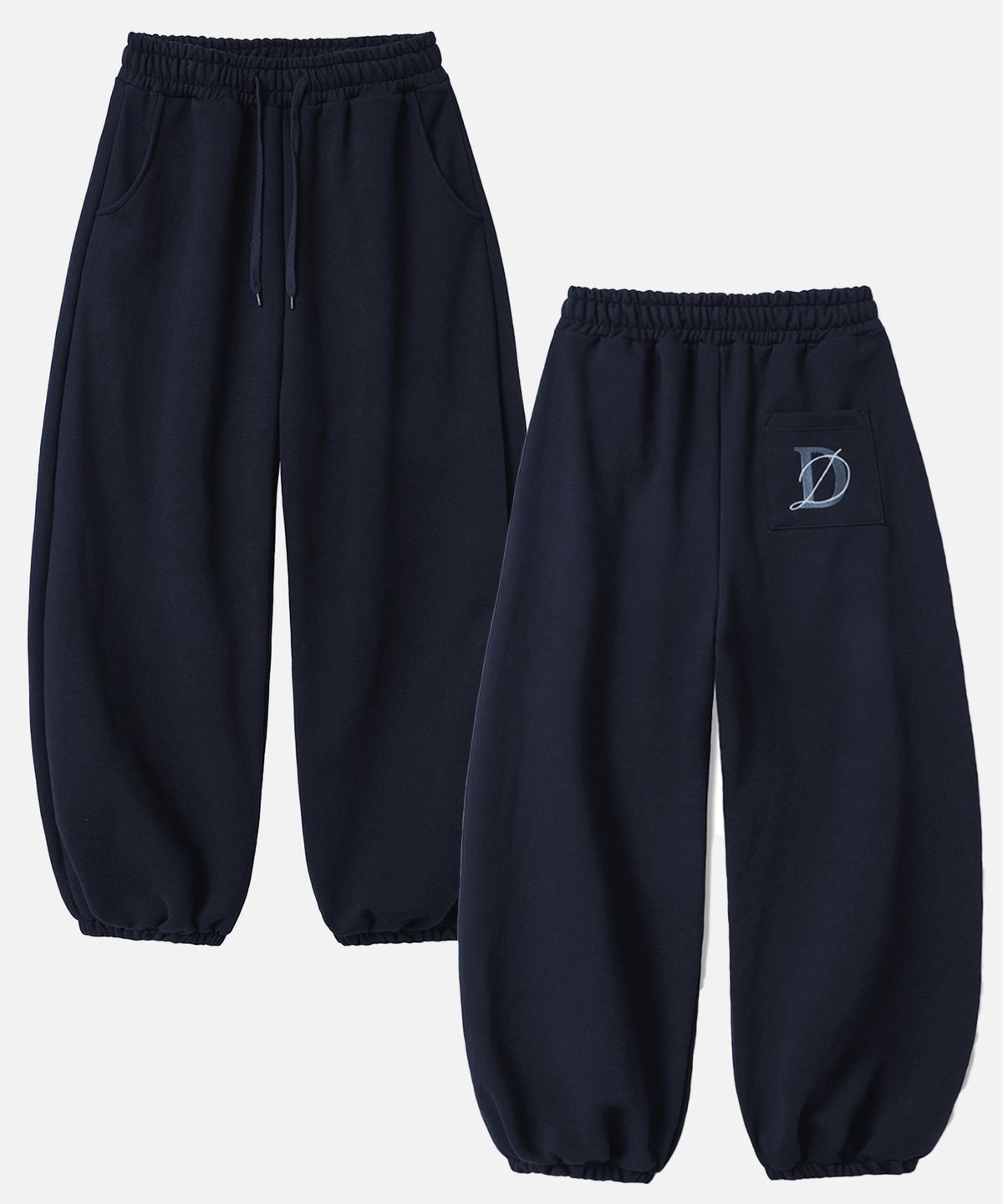 디벨로브(DEVELOVE) 클래식 자수 로고 와이드 조거 팬츠_네이비