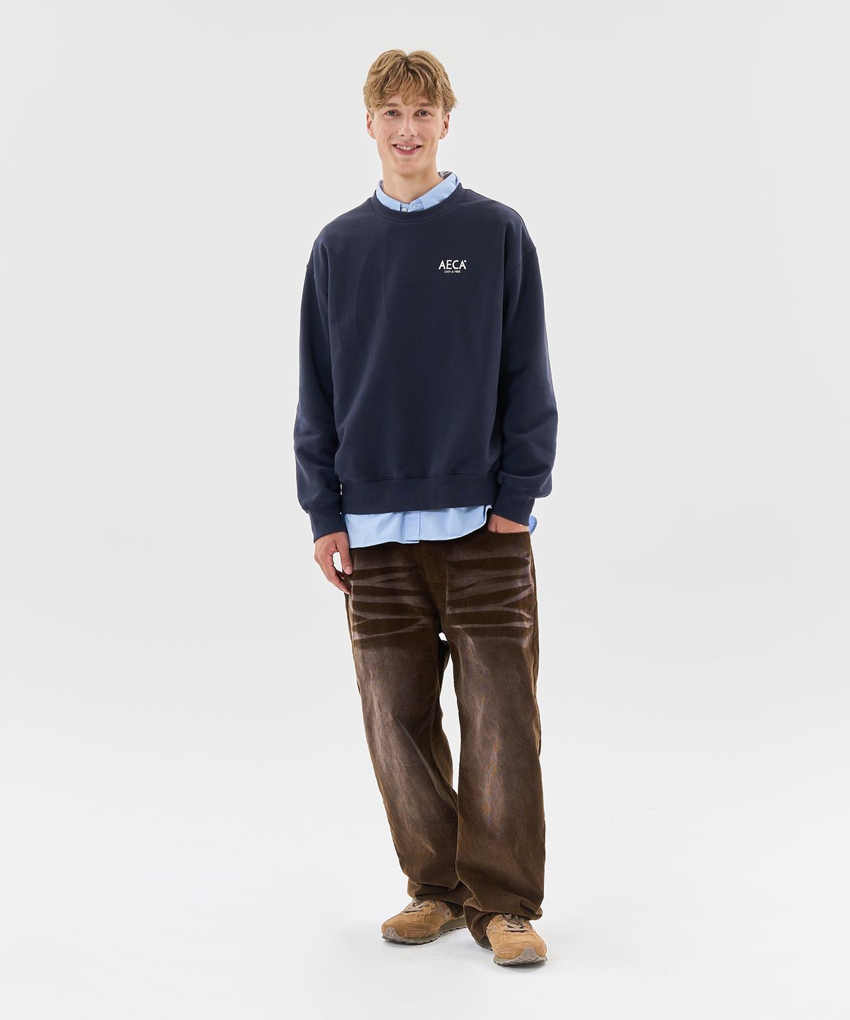 에이카화이트(AECA) VINTAGE WASHING CODUROY WIDE PANTS-BROWN