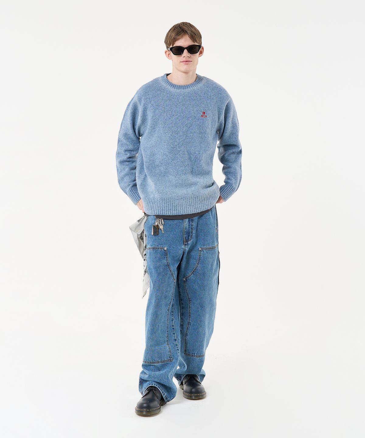에이카화이트(AECA) GRADATION SPRAY WASHED KNIT-NAVY
