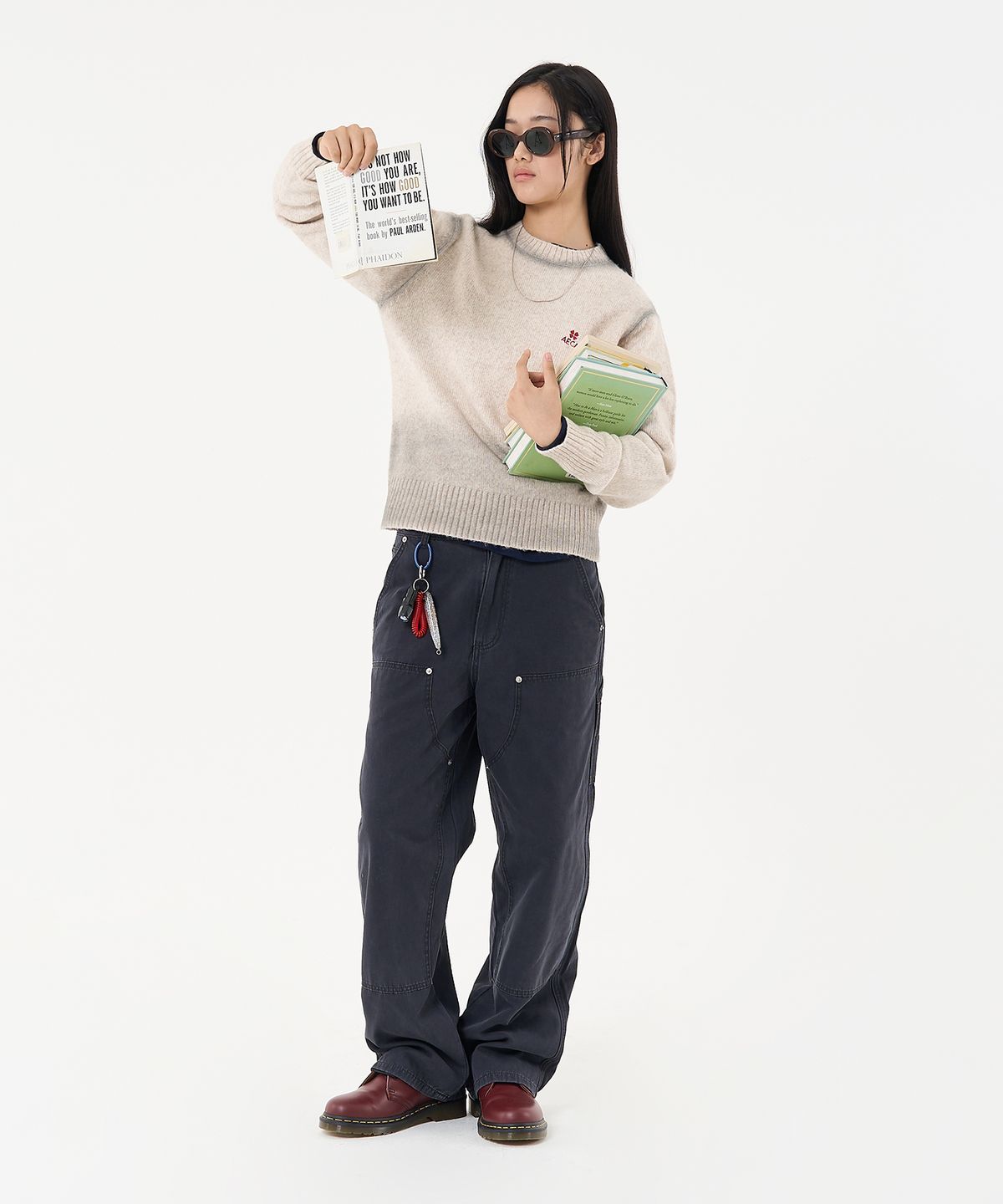 에이카화이트(AECA) GRADATION SPRAY WASHED KNIT-IVORY