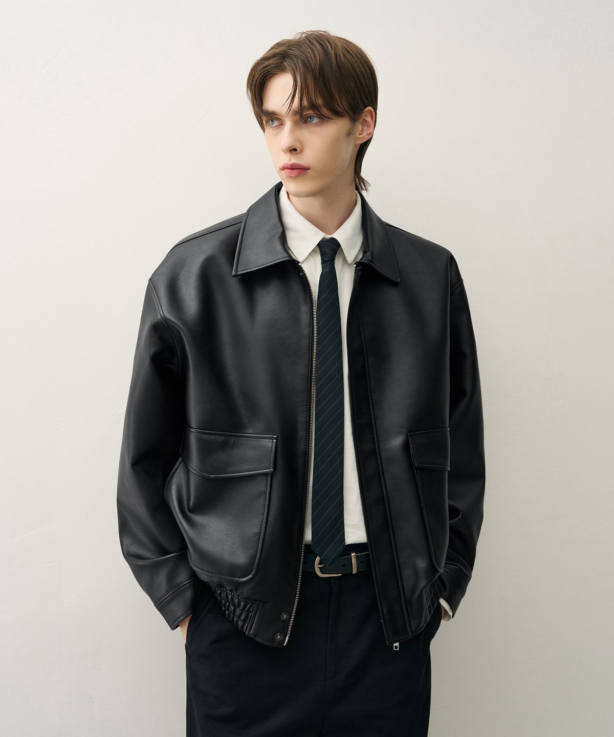 드로우핏(DRAW FIT) A-2 레더 블루종 자켓 [BLACK]