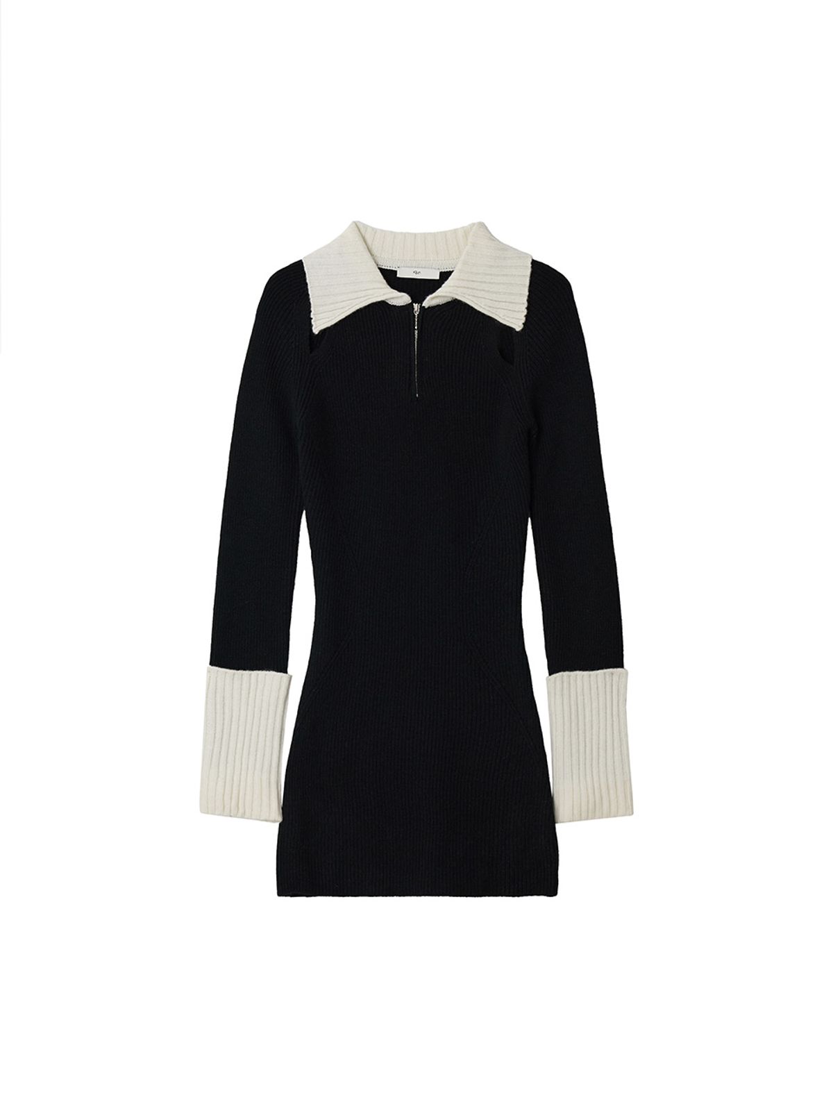 기준(KIJUN) Half Zip-Up Knit Dress Black