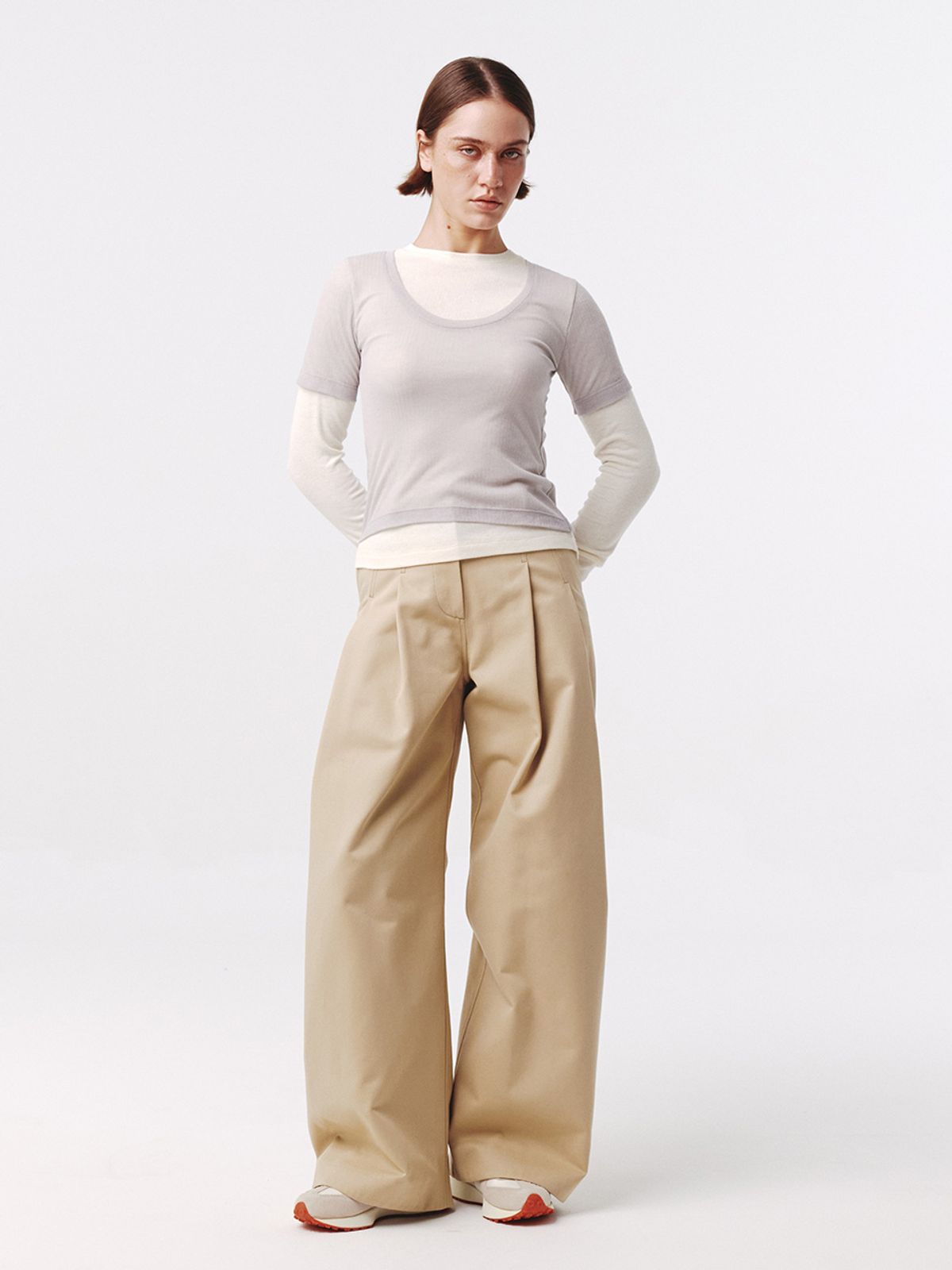 기준(KIJUN) Curved Seam Wide Pants Beige