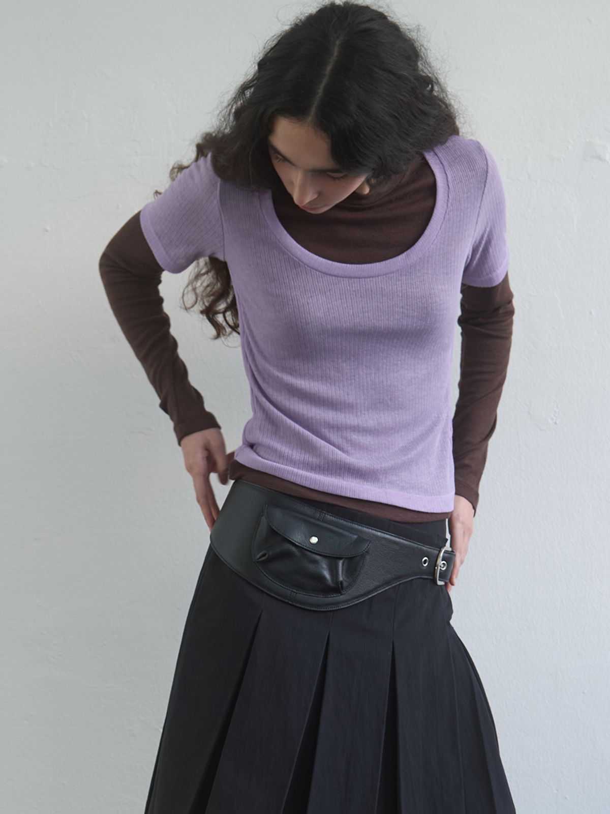 기준(KIJUN) Layered Jersey Top Lavender