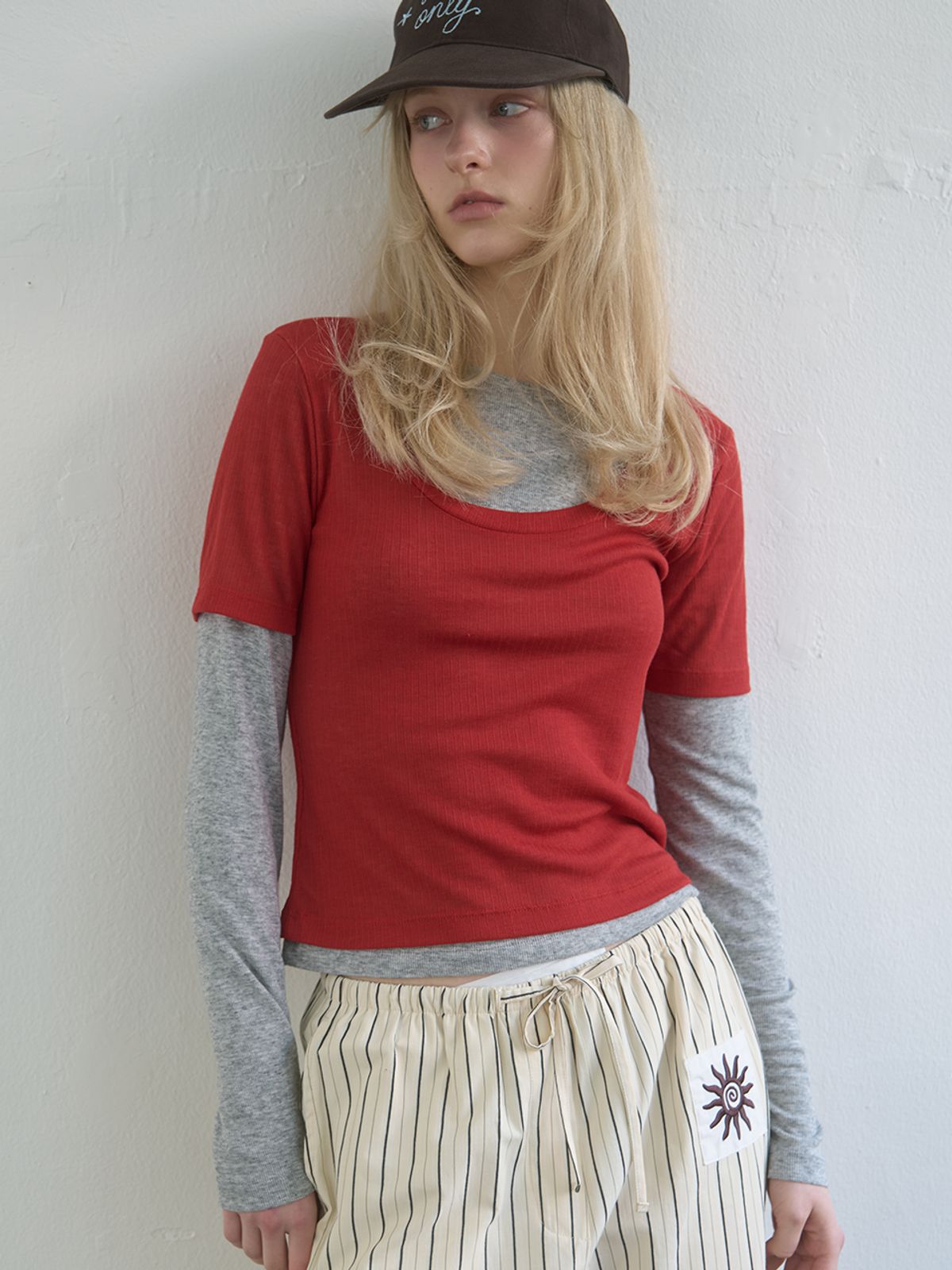 기준(KIJUN) Layered Jersey Top Red