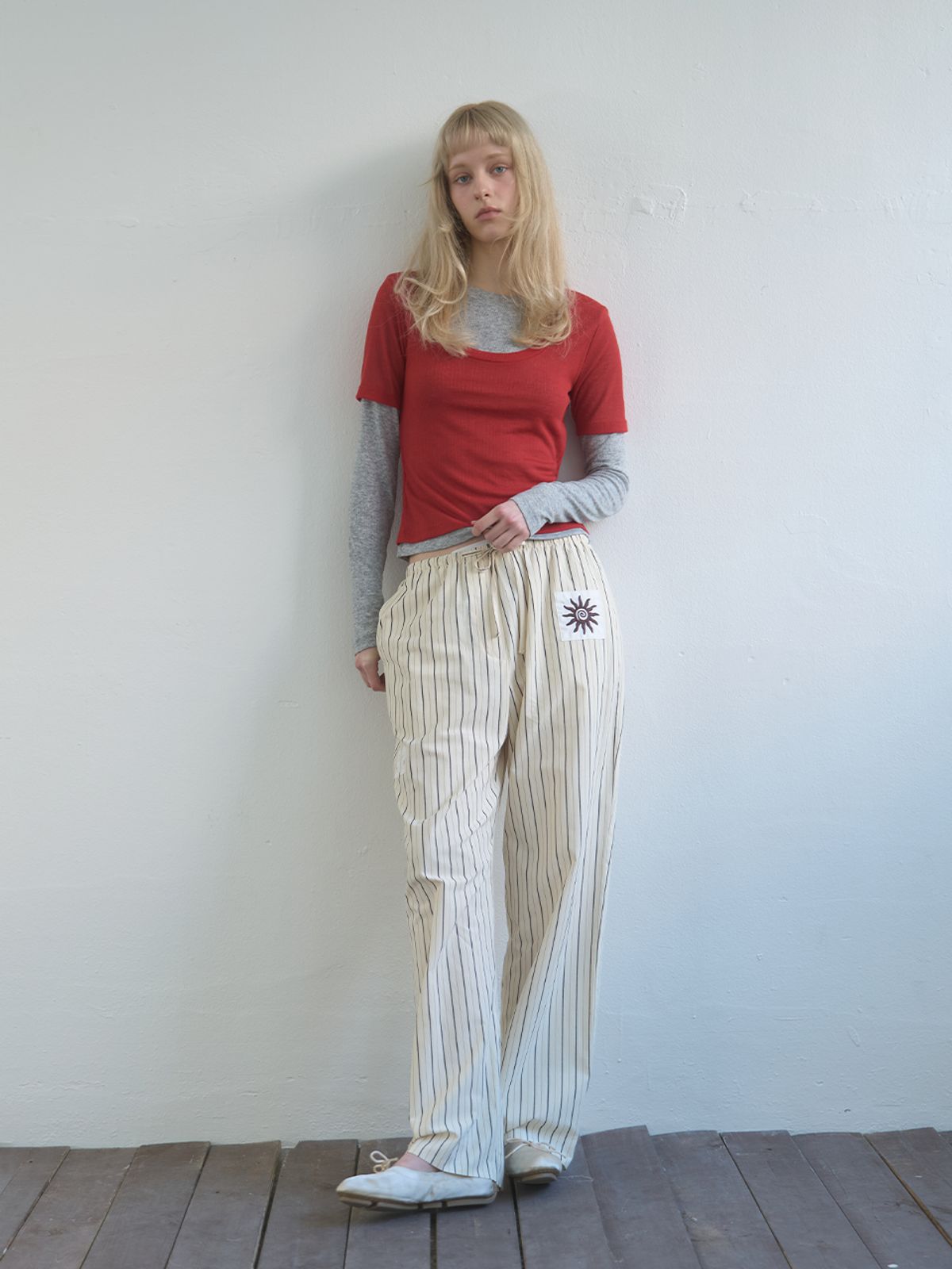 기준(KIJUN) Layered Jersey Top Red